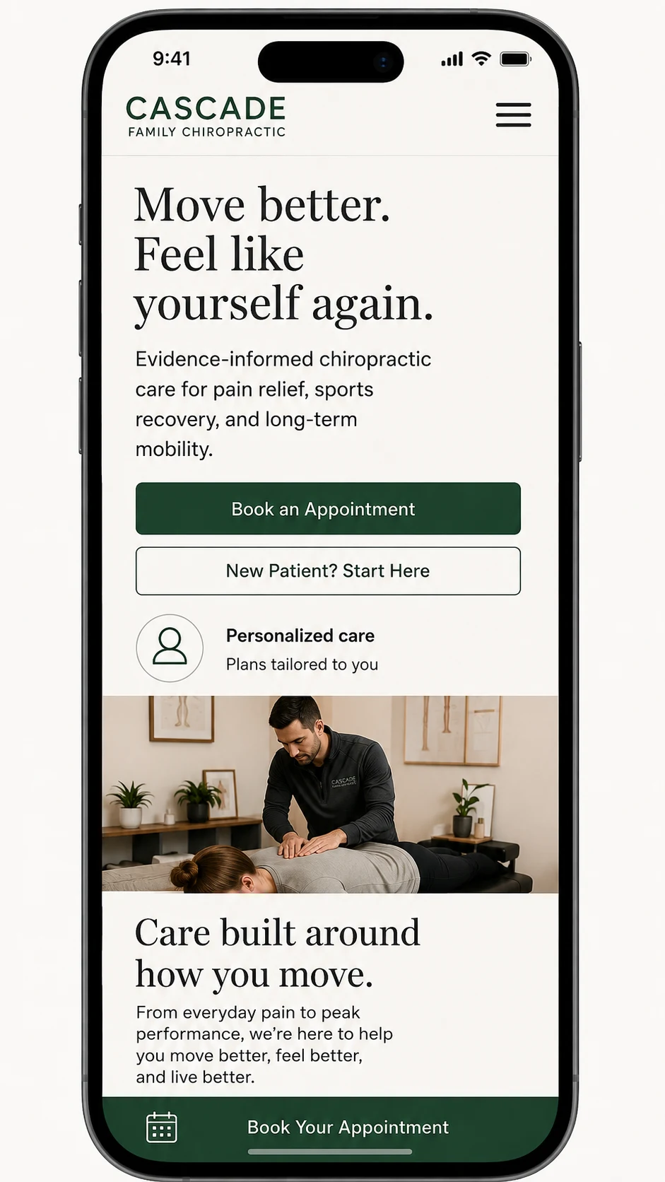 Booking and new-patient flow on mobile