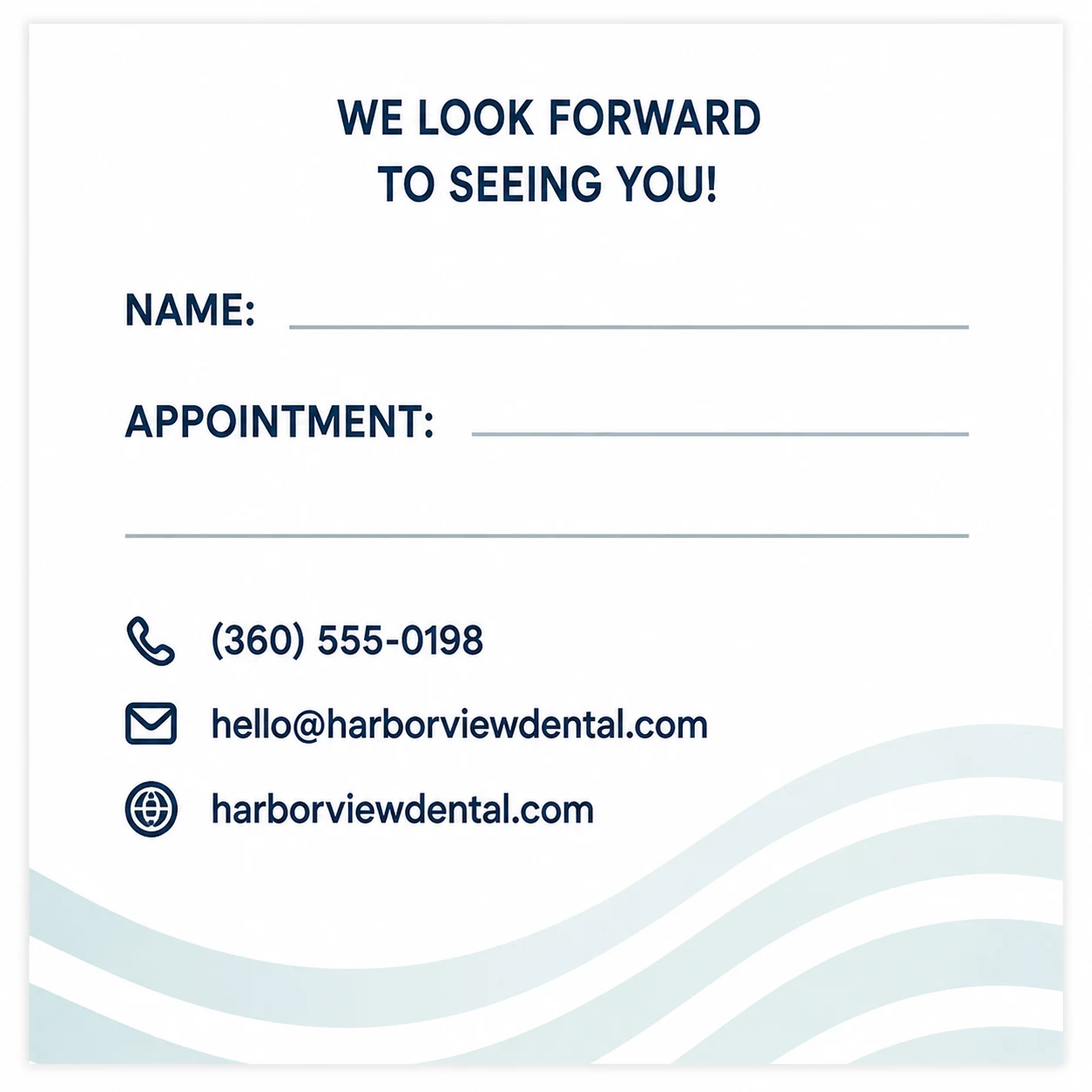 Appointment reminder card, back