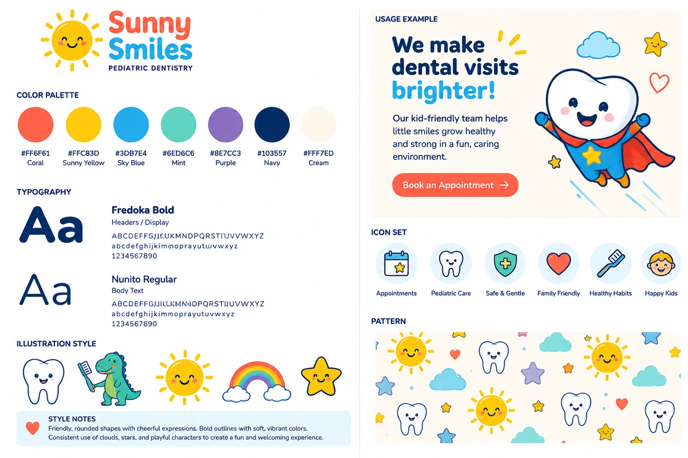 Color palette, typography, and illustration system